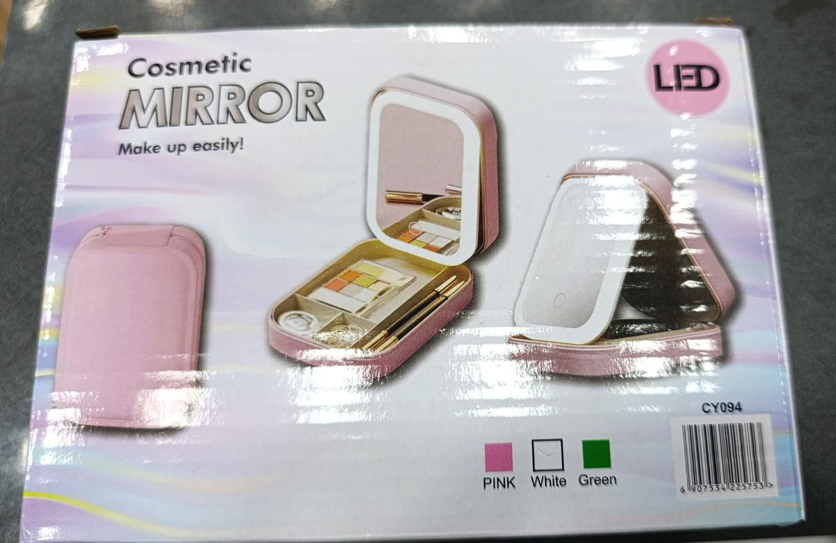 Portable Folding Makeup Mirror with 3-Color LED Light – Travel Jewelry & Beauty Organizer