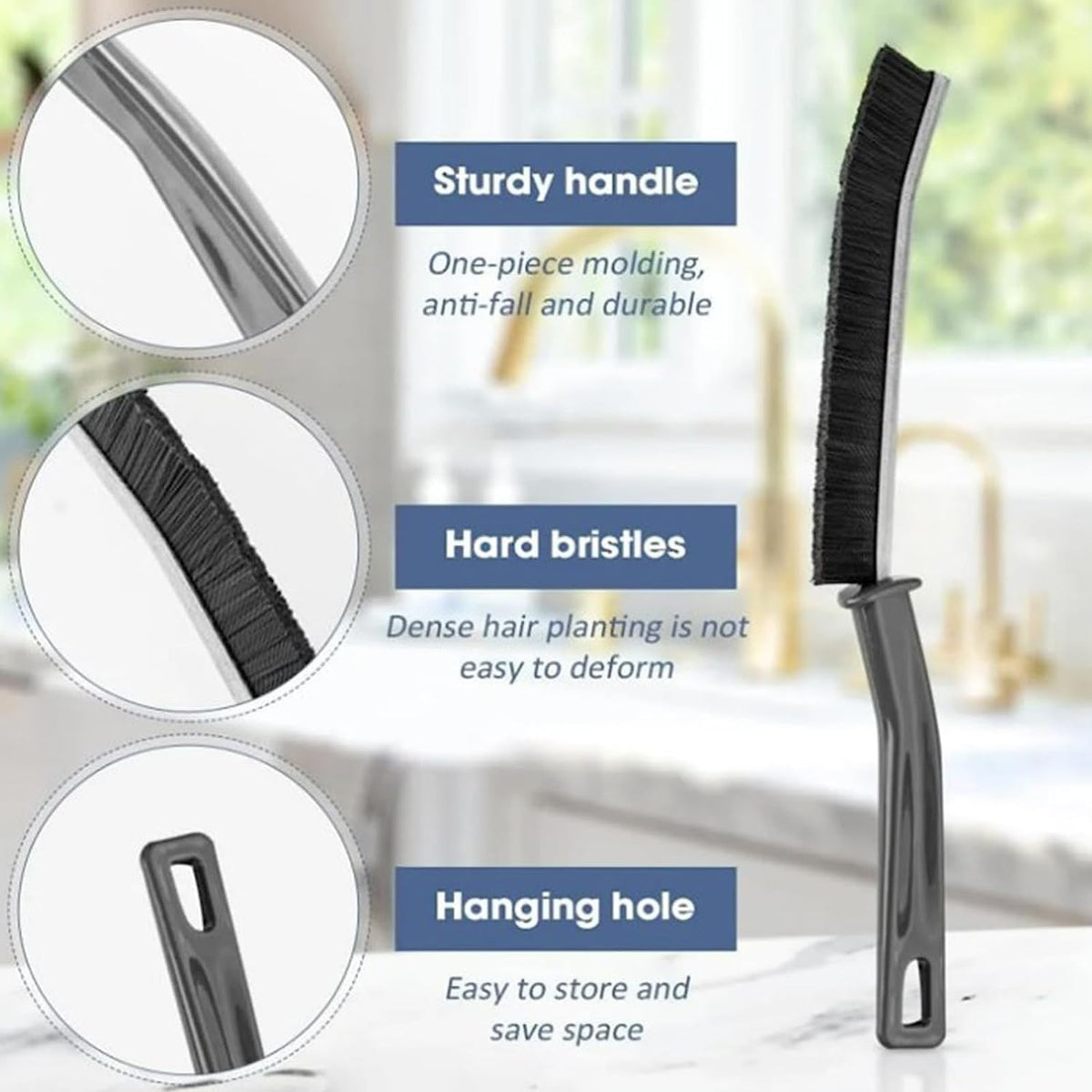 2 PCS Hard Bristle Crevice Cleaning Brush – Multi-Purpose Gap Cleaning Tool for Kitchen & Bathroom