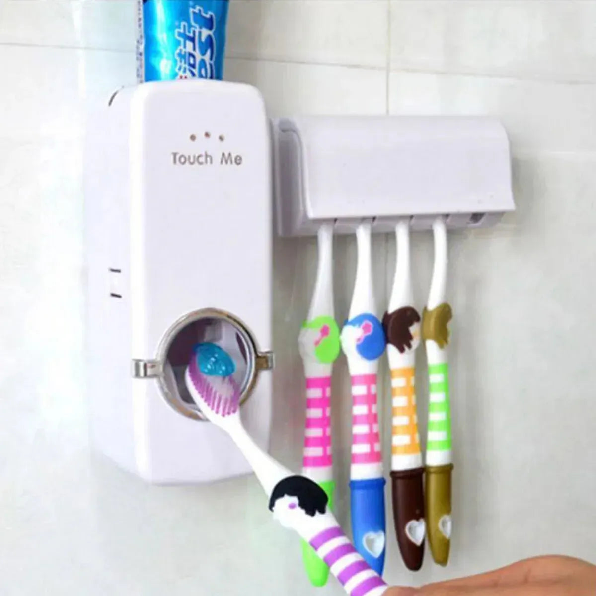 Automatic Toothpaste Dispenser with Toothbrush Holder – Wall-Mounted Bathroom Organizer