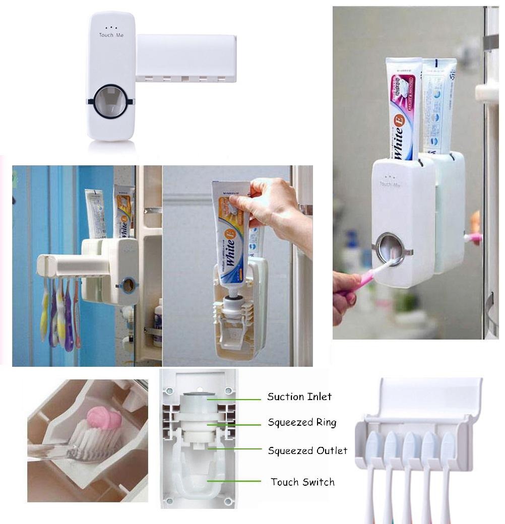 Automatic Toothpaste Dispenser with Toothbrush Holder β Wall-Mounted Bathroom Organizer