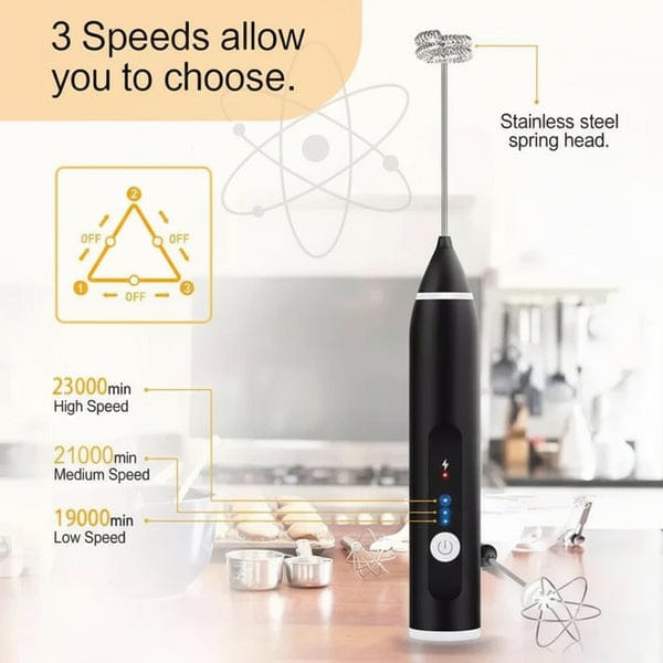 2-in-1 Electric Milk Frother & Egg Whisk – USB Rechargeable Coffee Beater for Kitchen