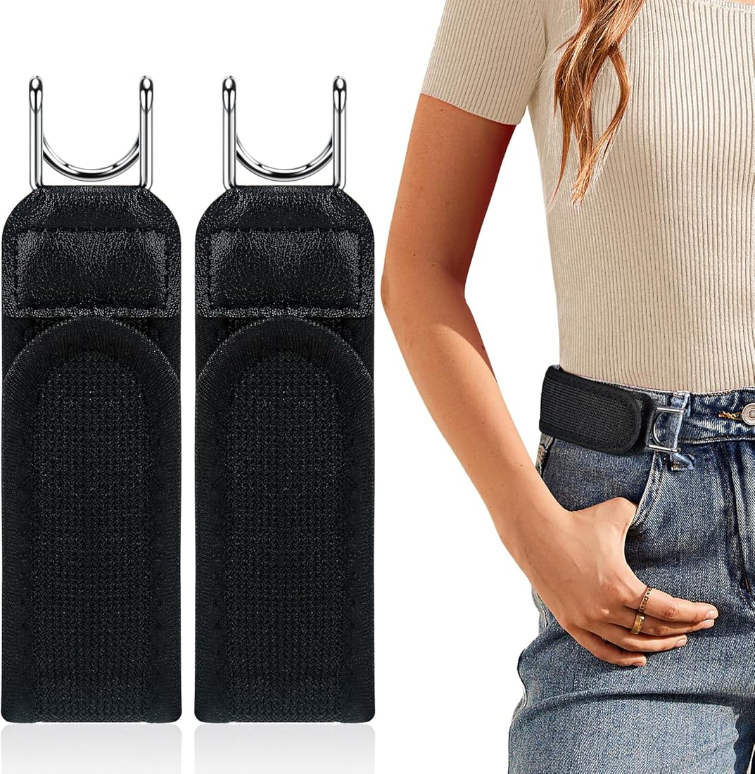 Buckleless Elastic Waist Belt – Adjustable Stretch Belt with Metal Hooks for Jeans & Pants
