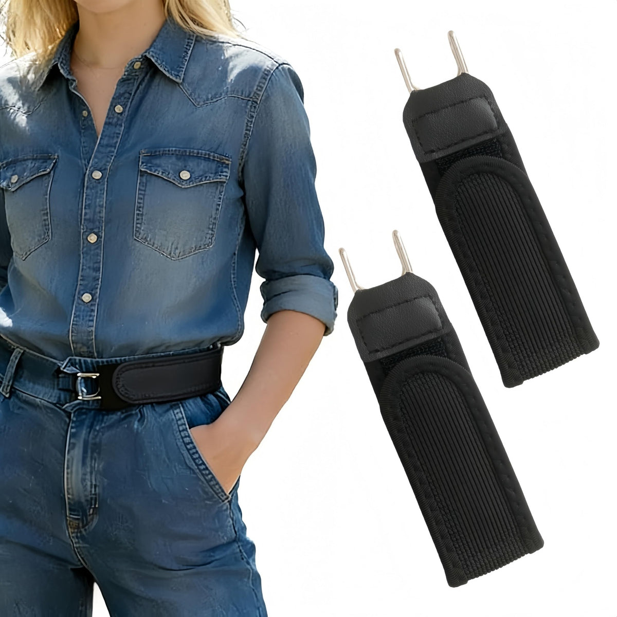Buckleless Elastic Waist Belt – Adjustable Stretch Belt with Metal Hooks for Jeans & Pants