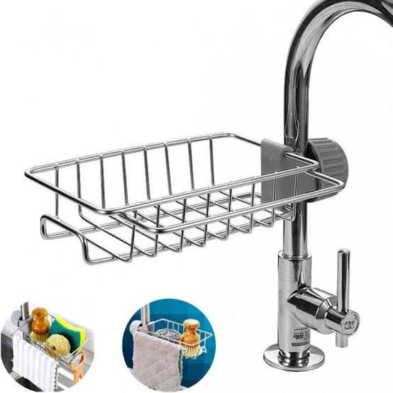 Stainless Steel Faucet Sponge Holder – Kitchen Sink Organizer Rack for Sponges & Scrubbers