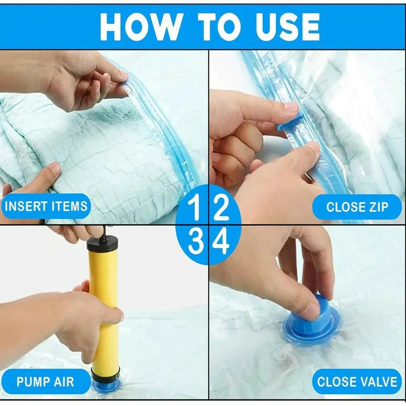 Vacuum Storage Bags with Hand Pump – Space-Saving Compression Bags for Clothes & Bedding