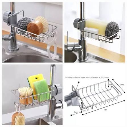 Stainless Steel Faucet Sponge Holder – Kitchen Sink Organizer Rack for Sponges & Scrubbers