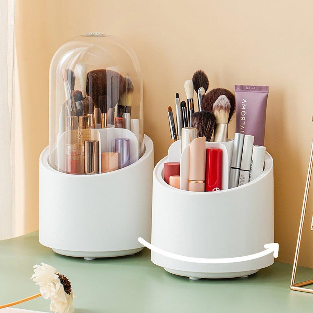 360° Rotating Makeup Organizer – Cosmetic Brush, Lipstick & Beauty Tools Storage Box