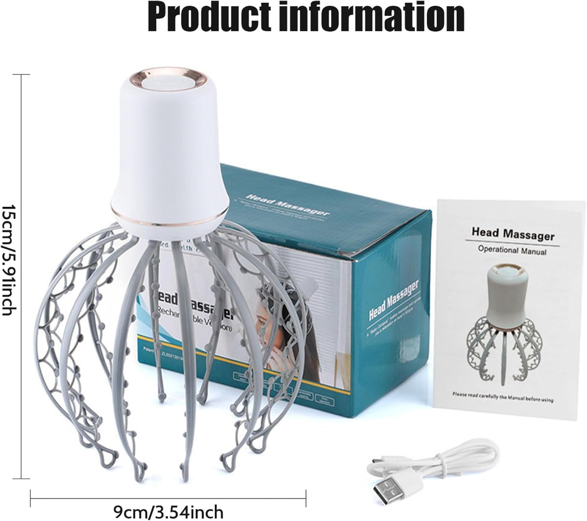 Electric Scalp Massager – 12-Claw Rechargeable Head Massager with 3 Massage Modes