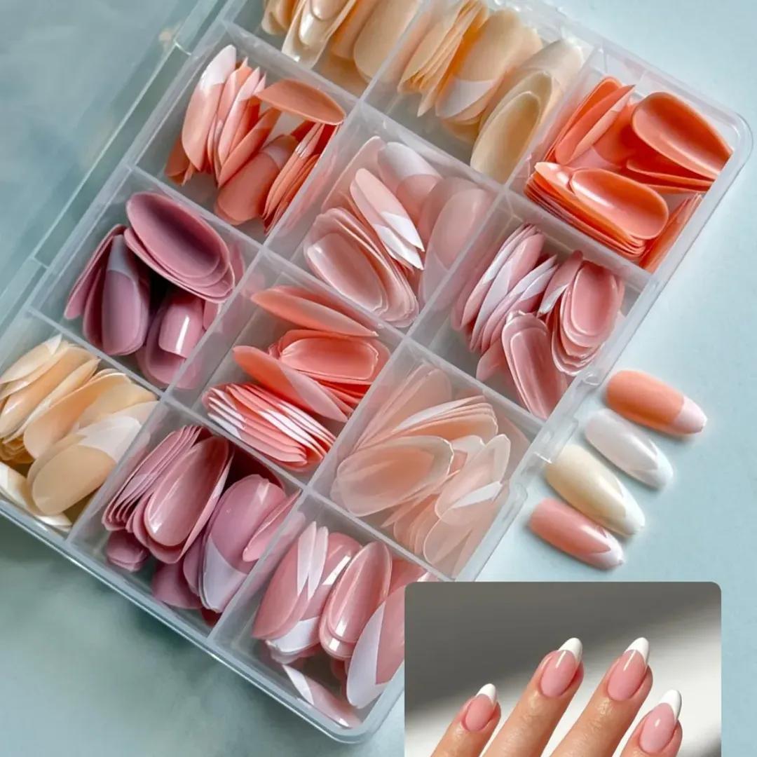144 Pcs Multicolor False Nails Set with Nail Glue – Reusable Nail Tips for Nail Art & Parties