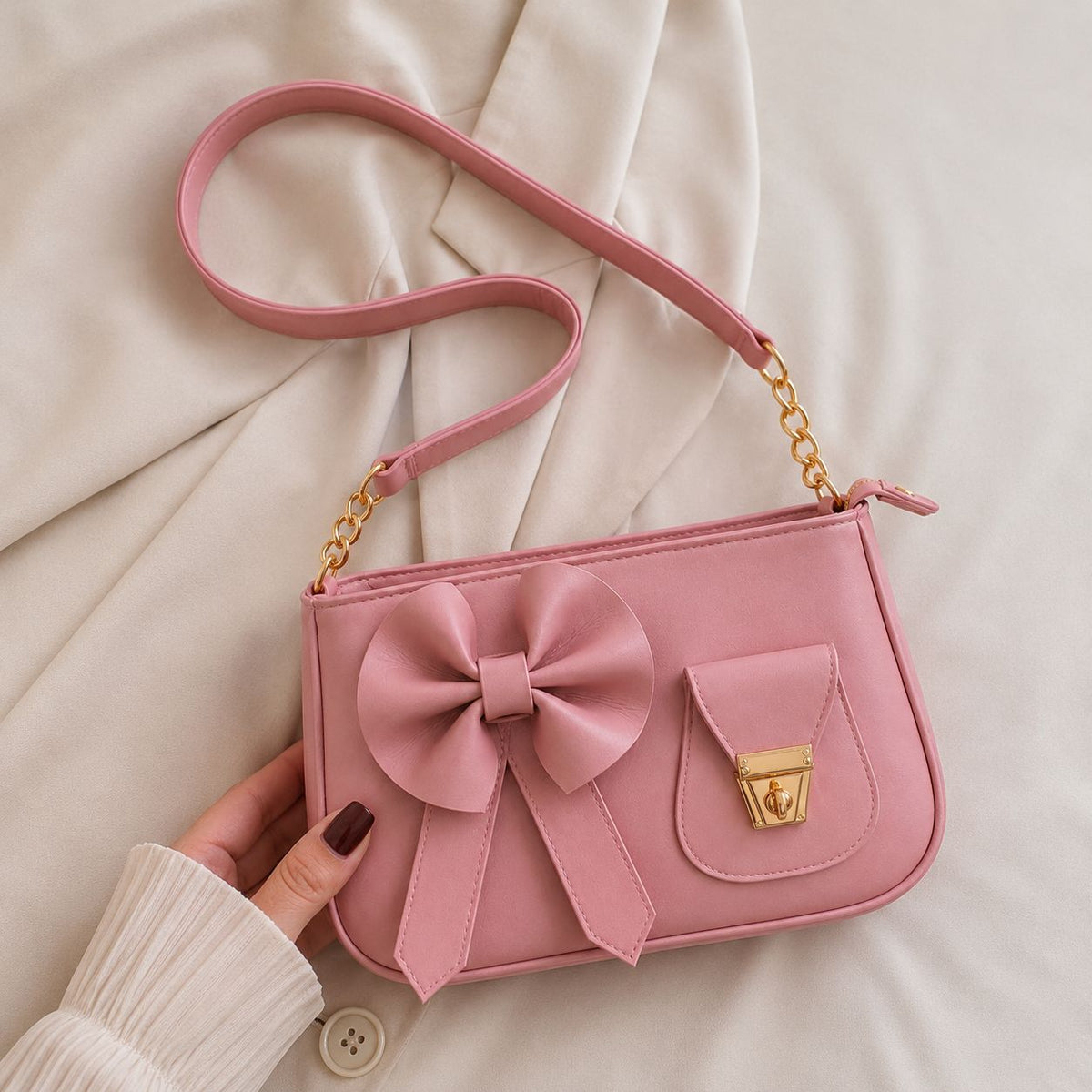 Bella Bow Shoulder Bag – Elegant Mini Handbag with Gold Details