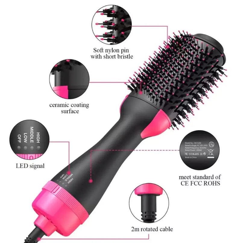 4-in-1 Hot Air Brush – Hair Dryer, Straightener, Curler & Volumizer Styling Tool