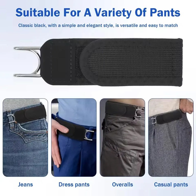 Buckleless Elastic Waist Belt – Adjustable Stretch Belt with Metal Hooks for Jeans & Pants