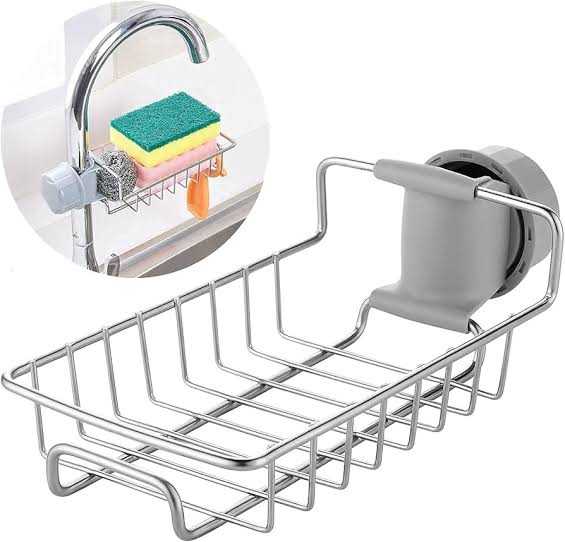 Stainless Steel Faucet Sponge Holder – Kitchen Sink Organizer Rack for Sponges & Scrubbers